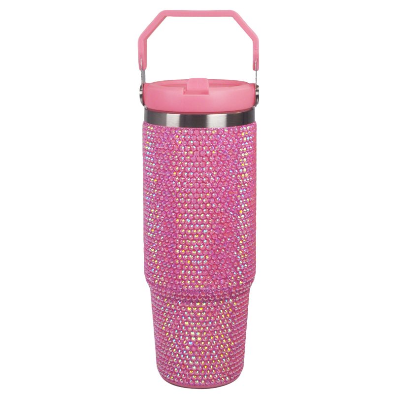 30 oz Pink Bling Flip Straw Tumbler