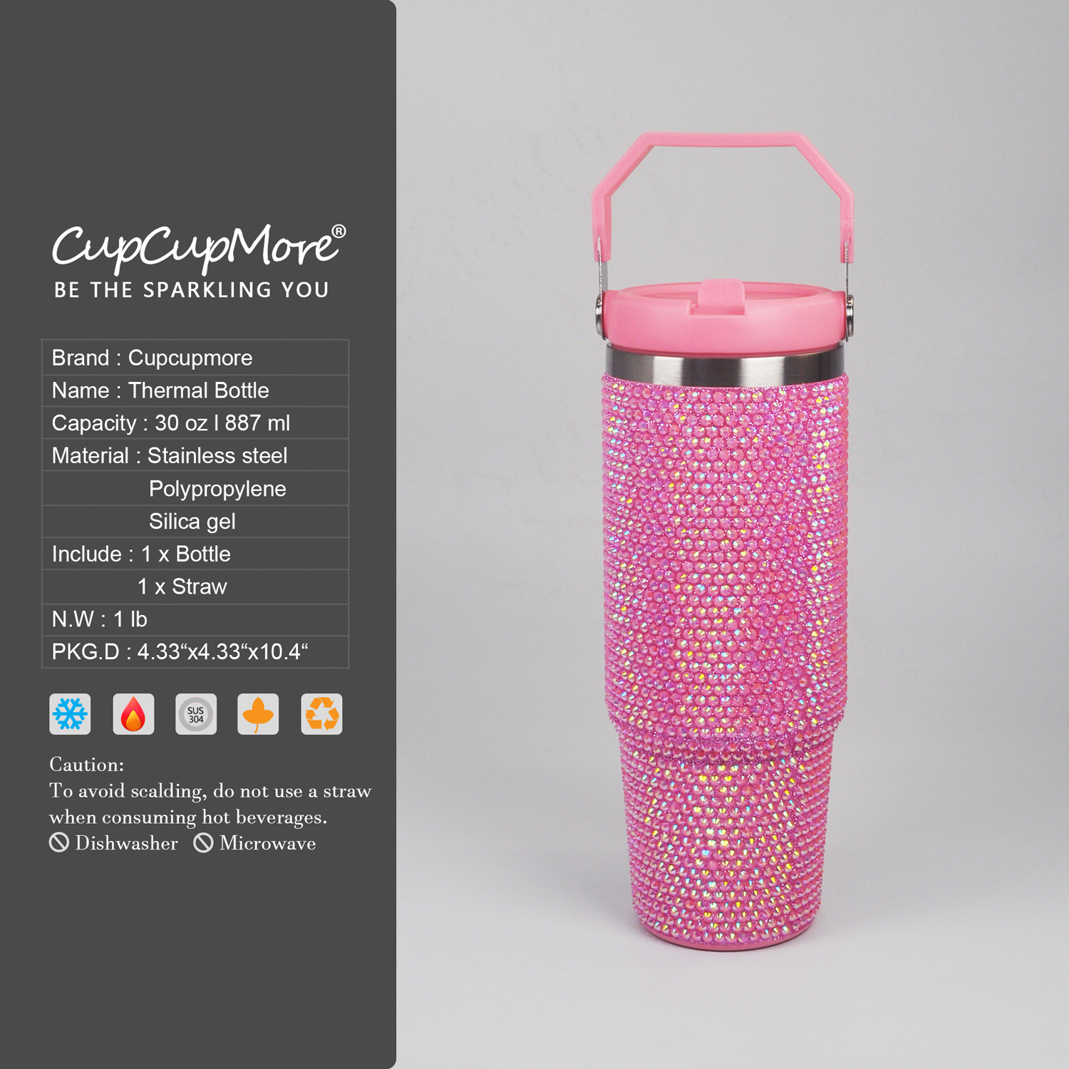 30 oz Pink Bling Flip Straw Tumbler - Image 6