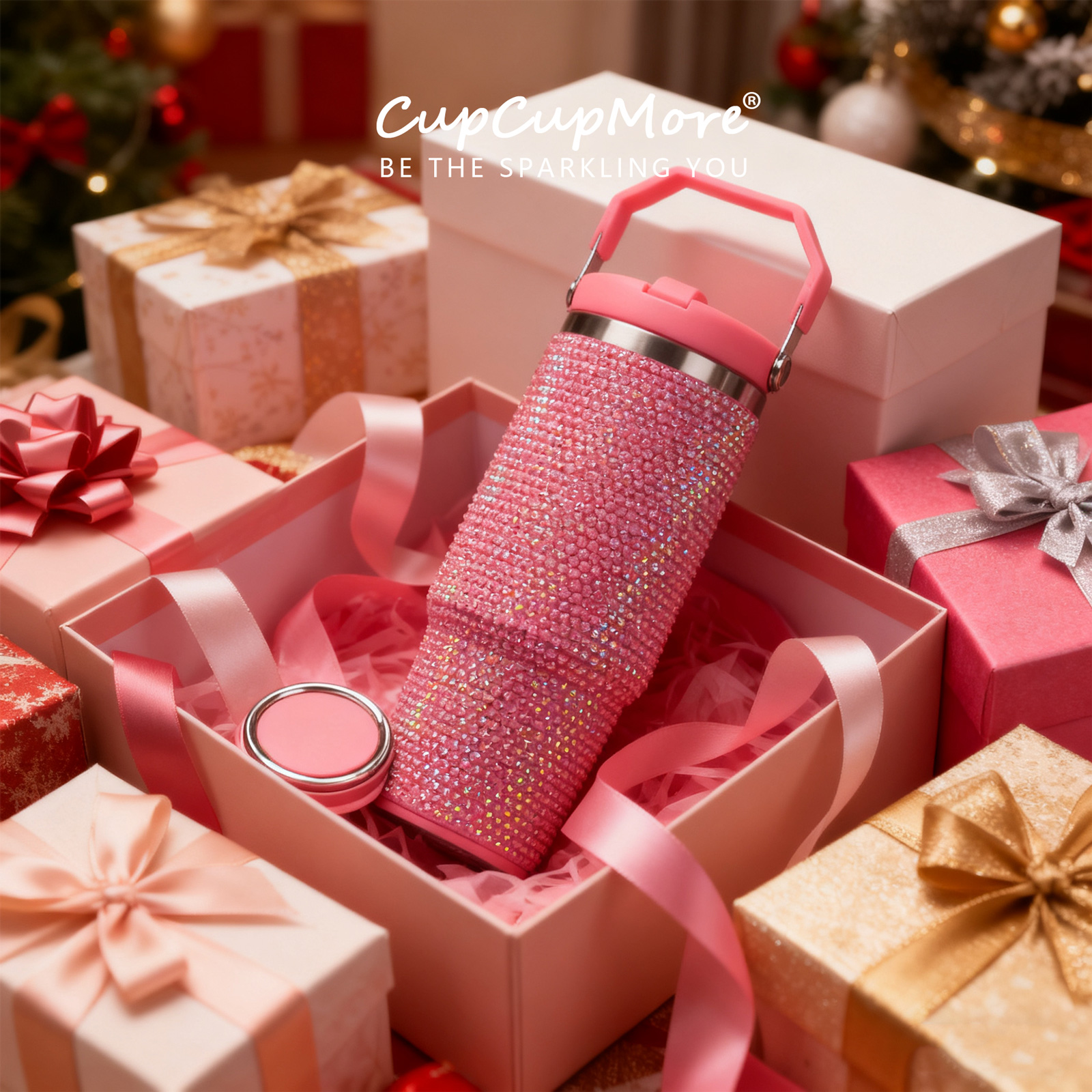 30 oz Pink Bling Flip Straw Tumbler - Image 7