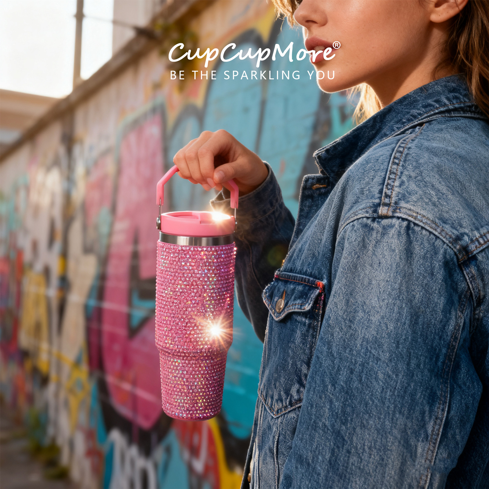 30 oz Pink Bling Flip Straw Tumbler - Image 2