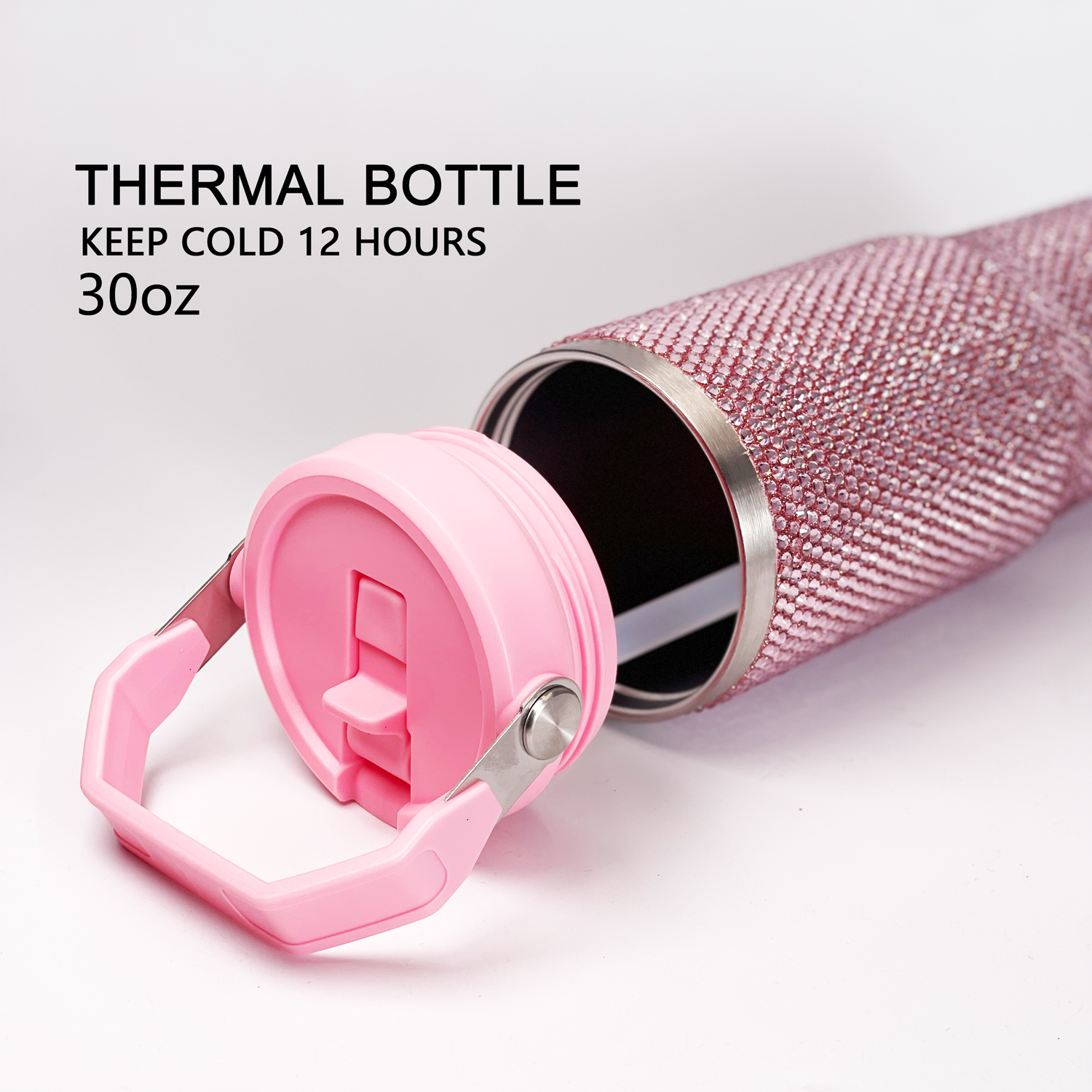 30 oz Pink Bling Flip Straw Tumbler - Image 5