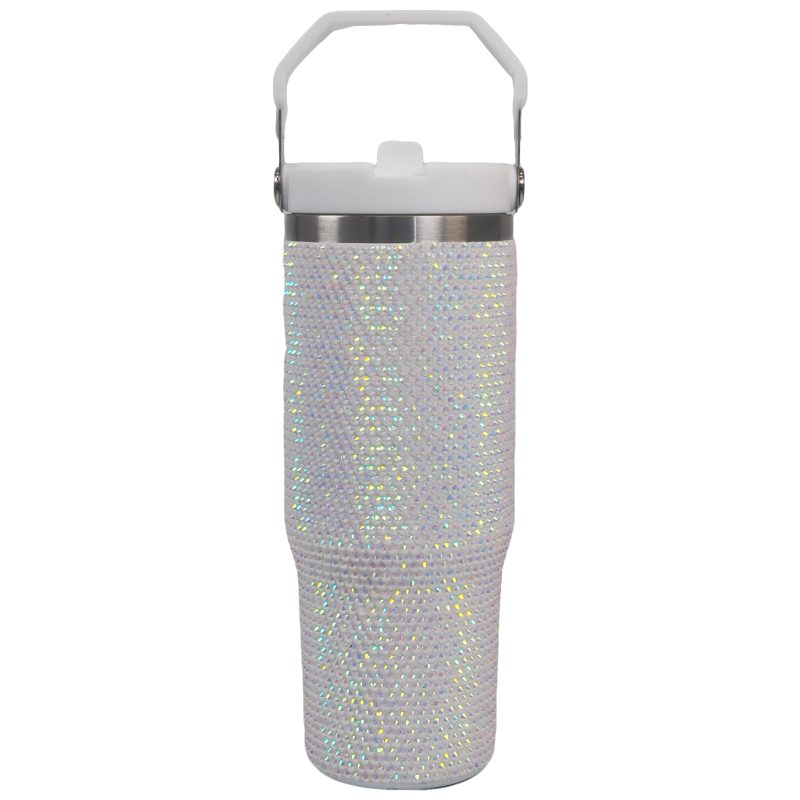 30 oz White Bling Flip Straw Tumbler