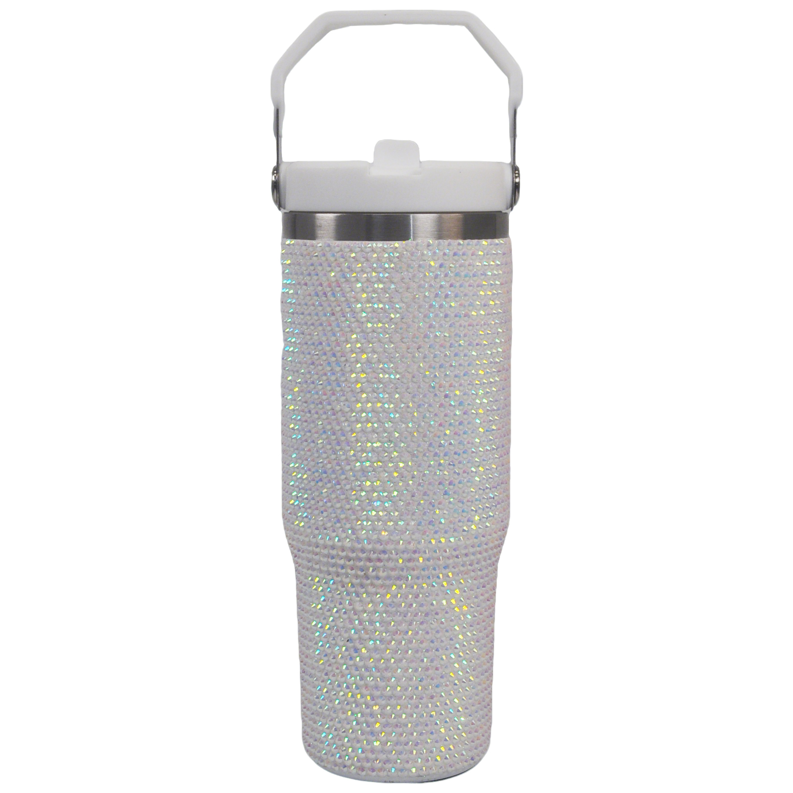 30 oz White Bling Flip Straw Tumbler