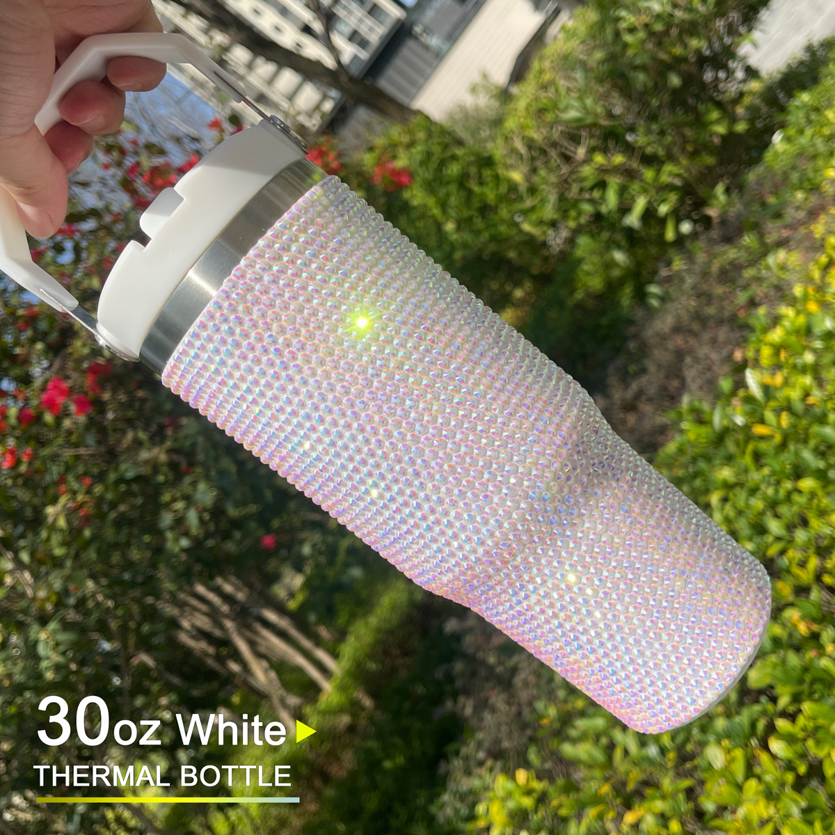 30 oz White Bling Flip Straw Tumbler - Image 7