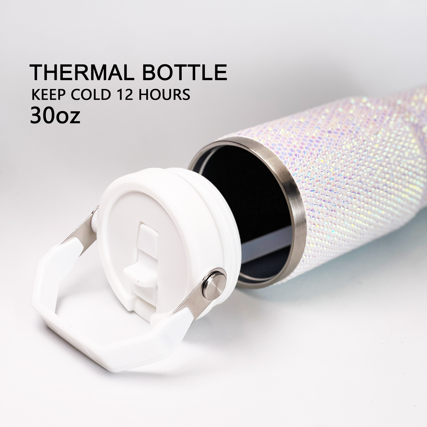 30 oz White Bling Flip Straw Tumbler - Image 5