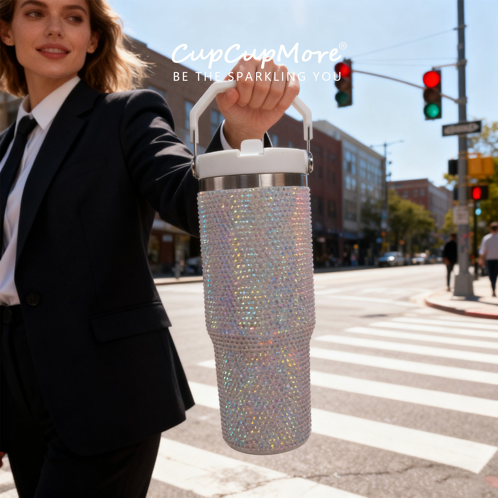 30 oz White Bling Flip Straw Tumbler - Image 8