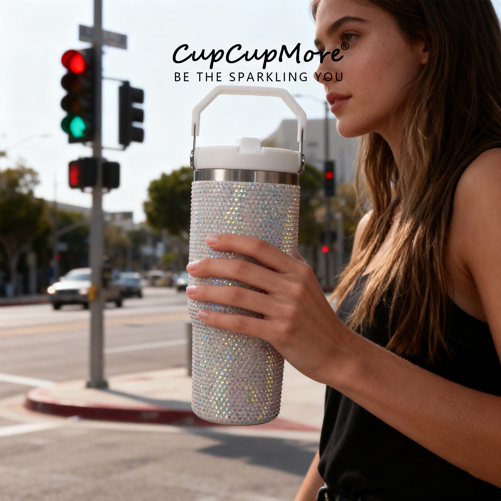 30 oz White Bling Flip Straw Tumbler - Image 2