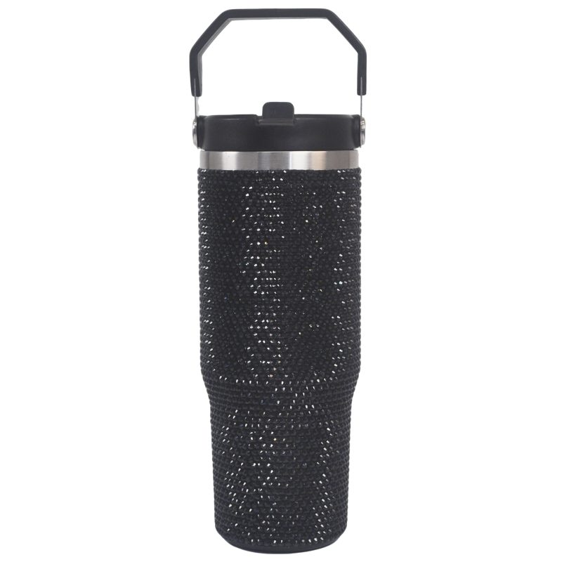 30 oz Black Bling Flip Straw Tumbler