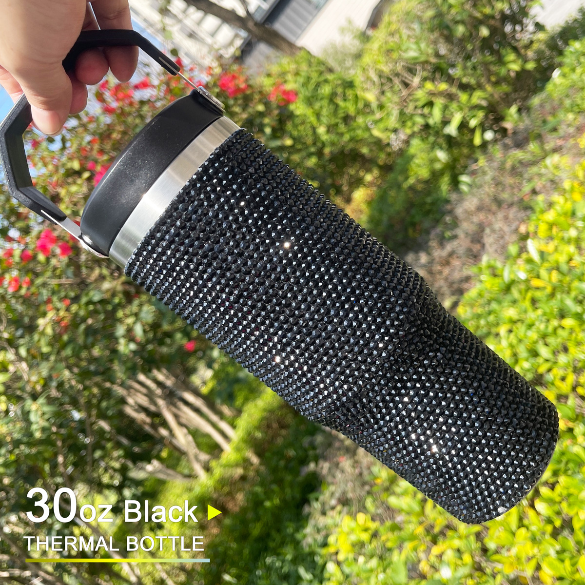 30 oz Black Bling Flip Straw Tumbler - Image 7