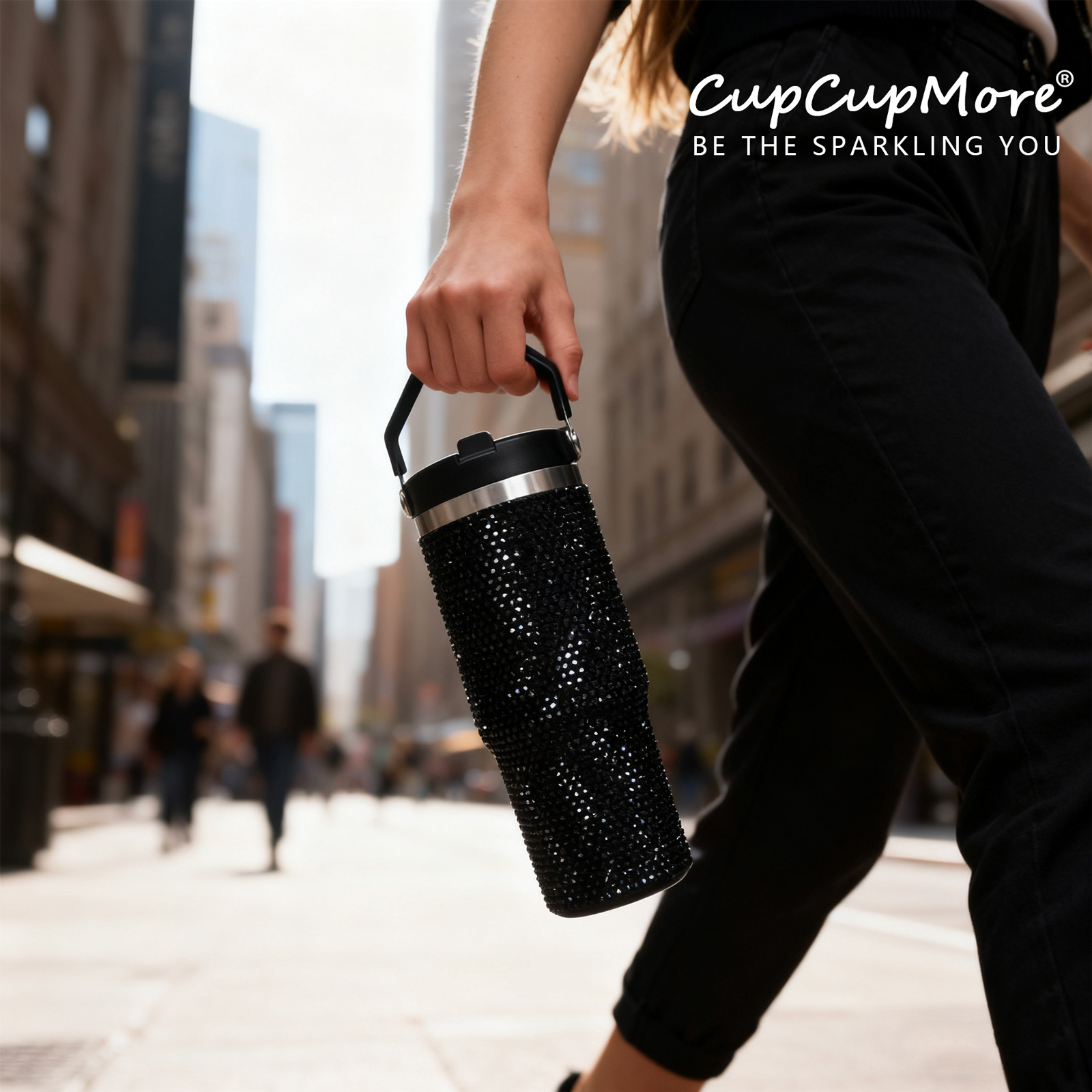 30 oz Black Bling Flip Straw Tumbler - Image 2