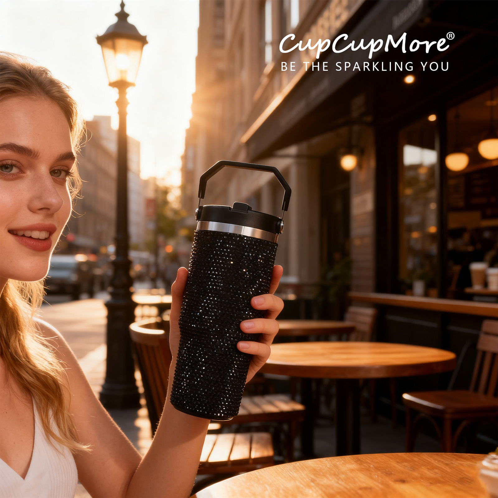 30 oz Black Bling Flip Straw Tumbler - Image 10