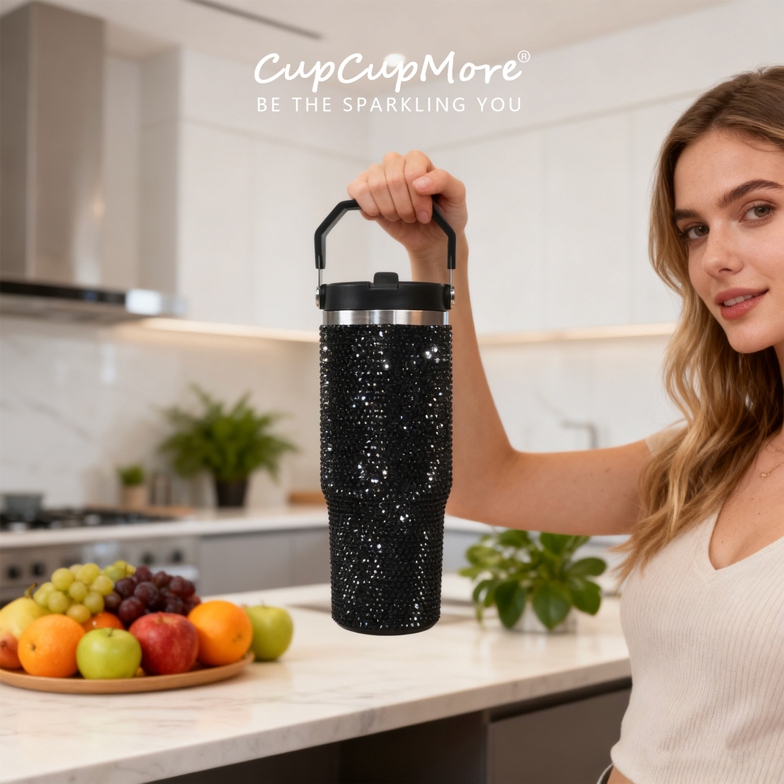 30 oz Black Bling Flip Straw Tumbler - Image 8