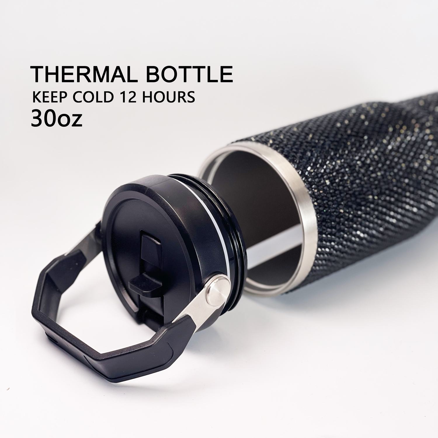 30 oz Black Bling Flip Straw Tumbler - Image 5