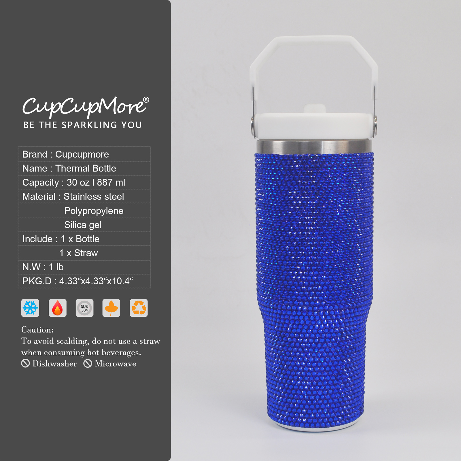 30 oz Sapphire Bling Flip Straw Tumbler - Image 6