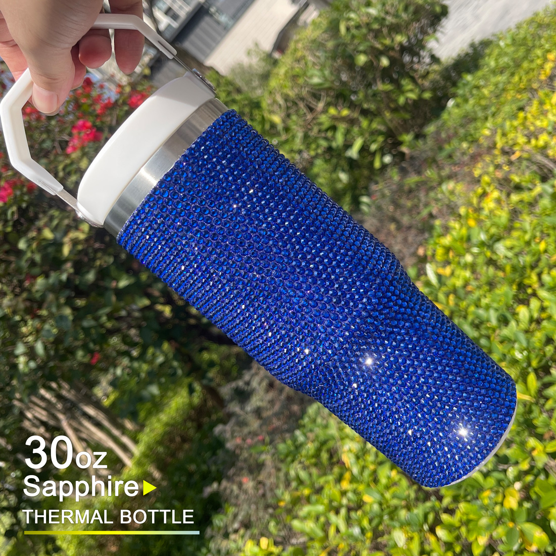 30 oz Sapphire Bling Flip Straw Tumbler - Image 8
