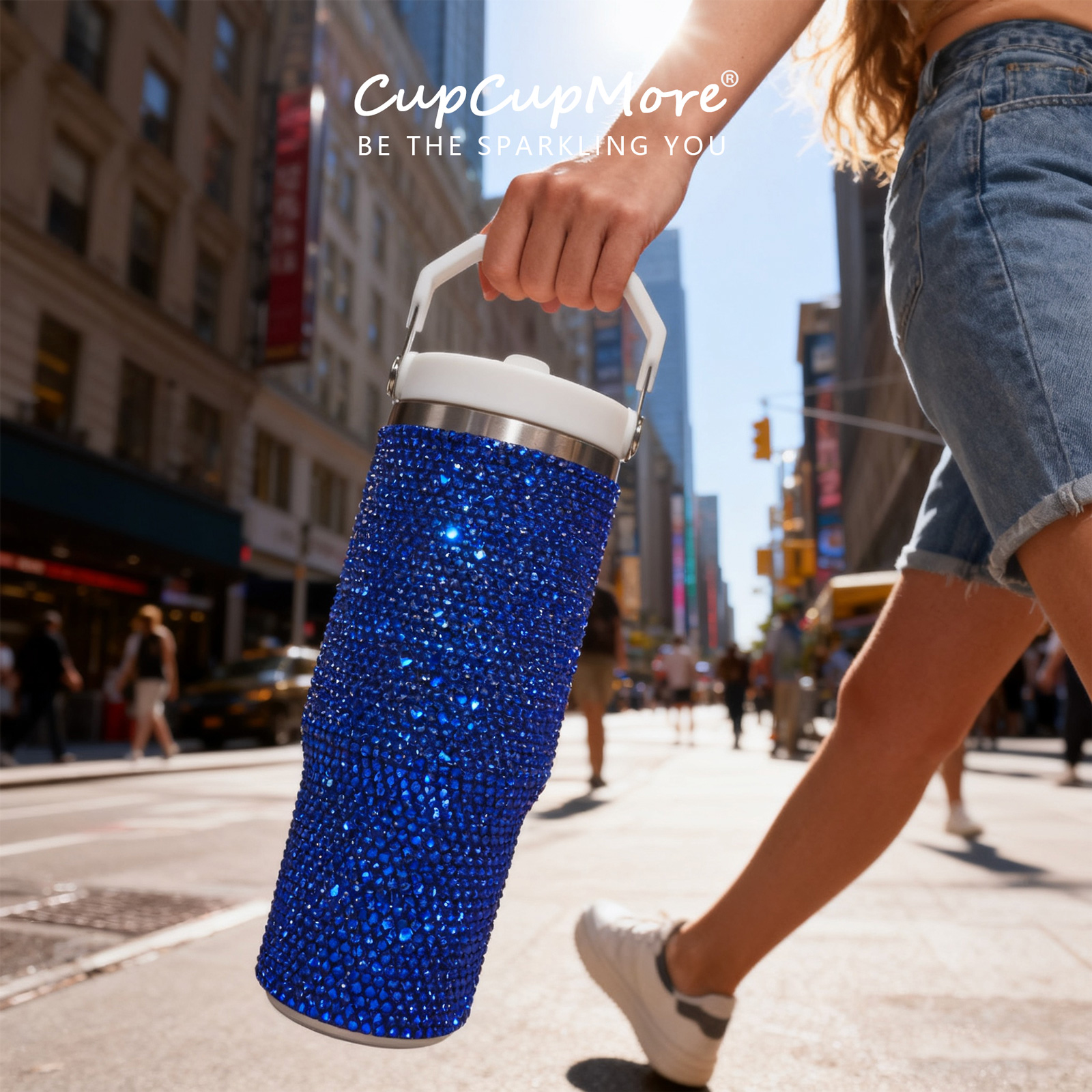 30 oz Sapphire Bling Flip Straw Tumbler - Image 2