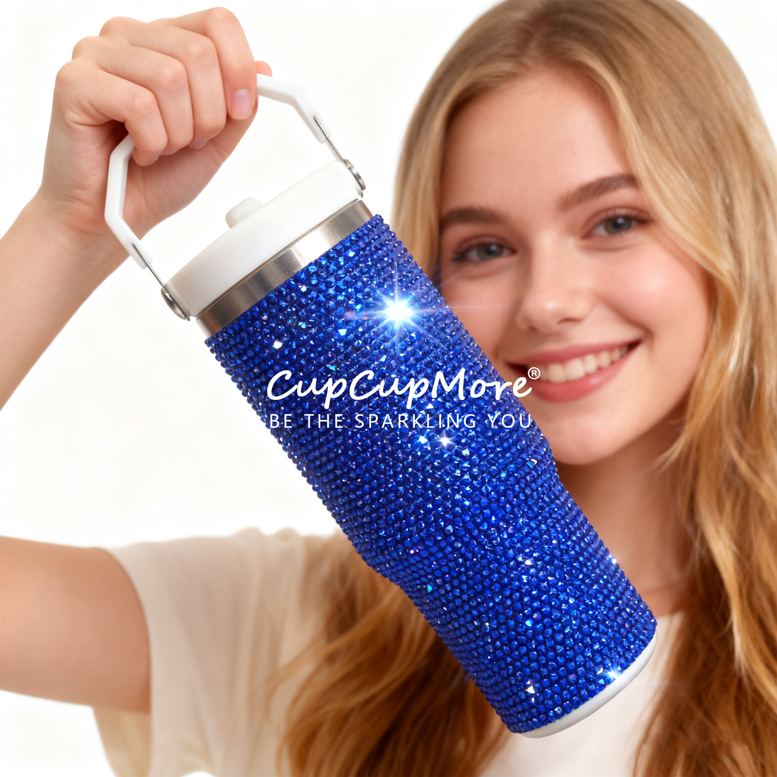 30 oz Sapphire Bling Flip Straw Tumbler - Image 7
