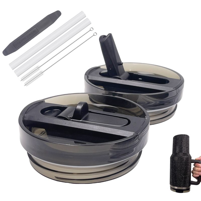 2 Pack Black Flip Straw Lids for Stanley 40 oz Tumbler