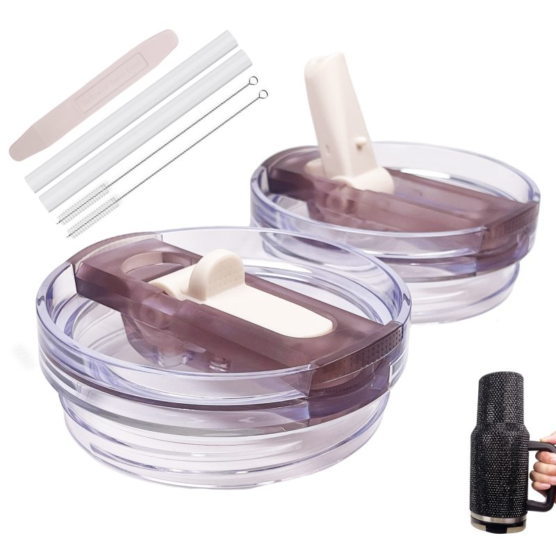 2 Pack Rose Quartz Flip Straw Lids for Stanley 40 oz Tumbler