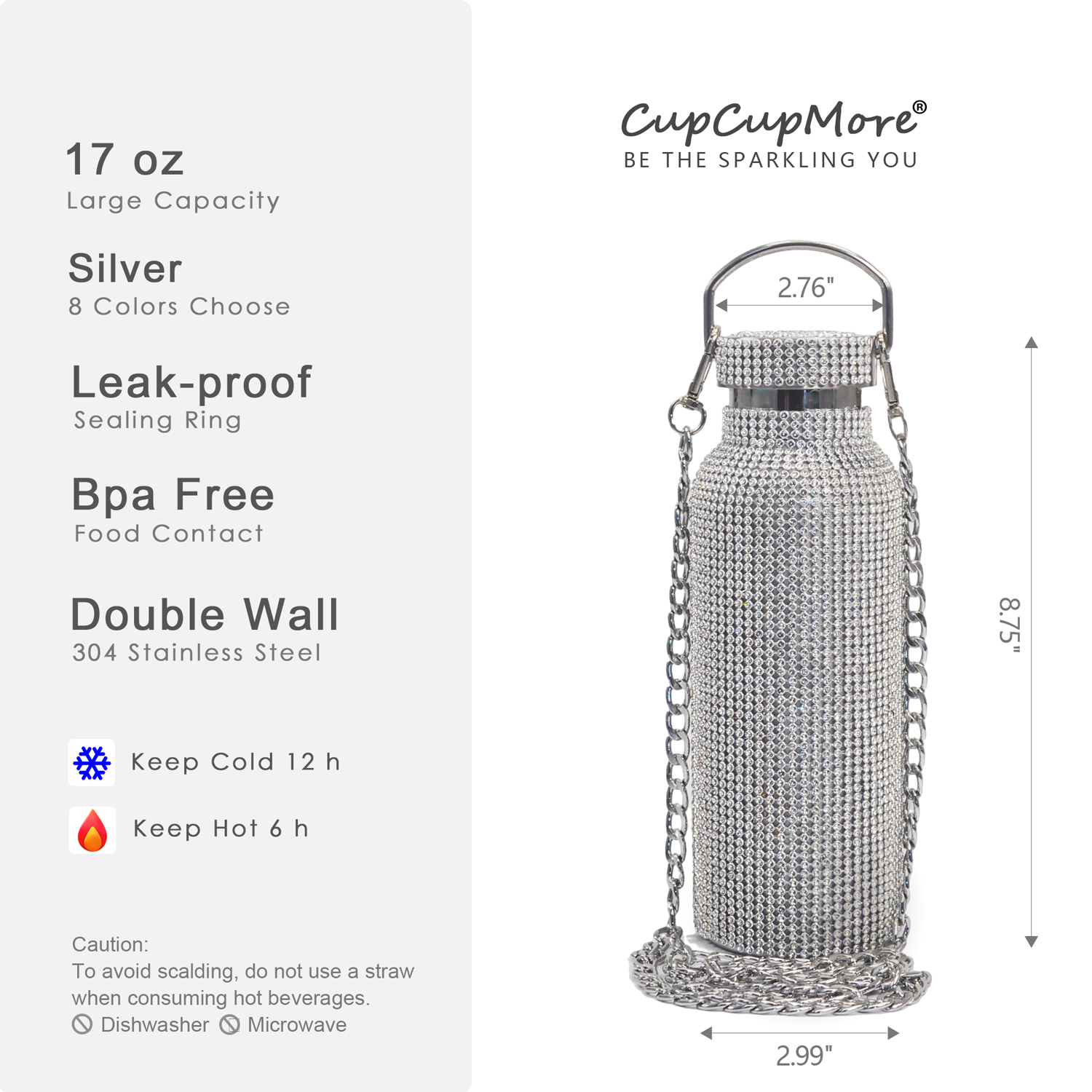 17 oz Silver Bling Water Bottle - Image 3