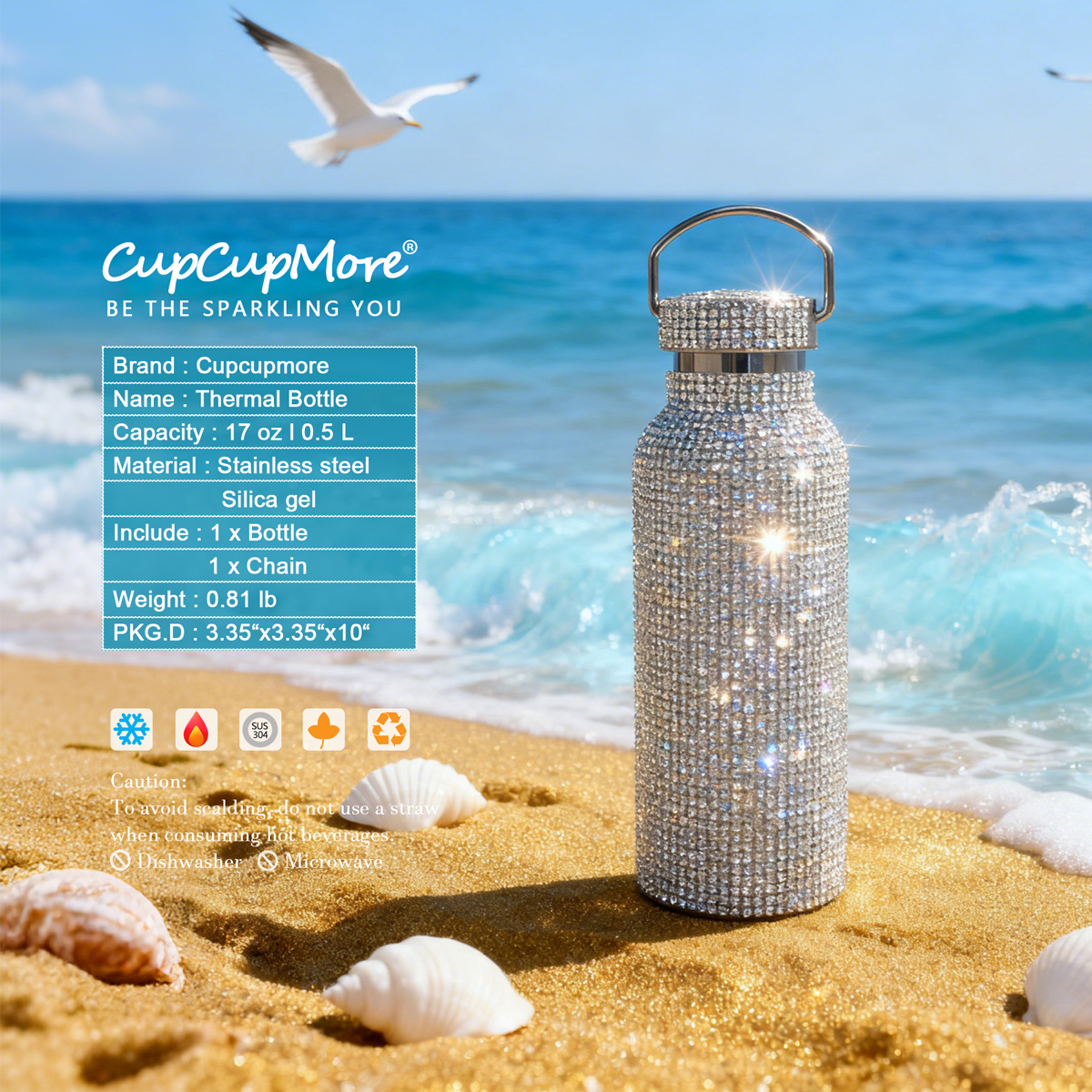 17 oz Silver Bling Water Bottle - Image 5